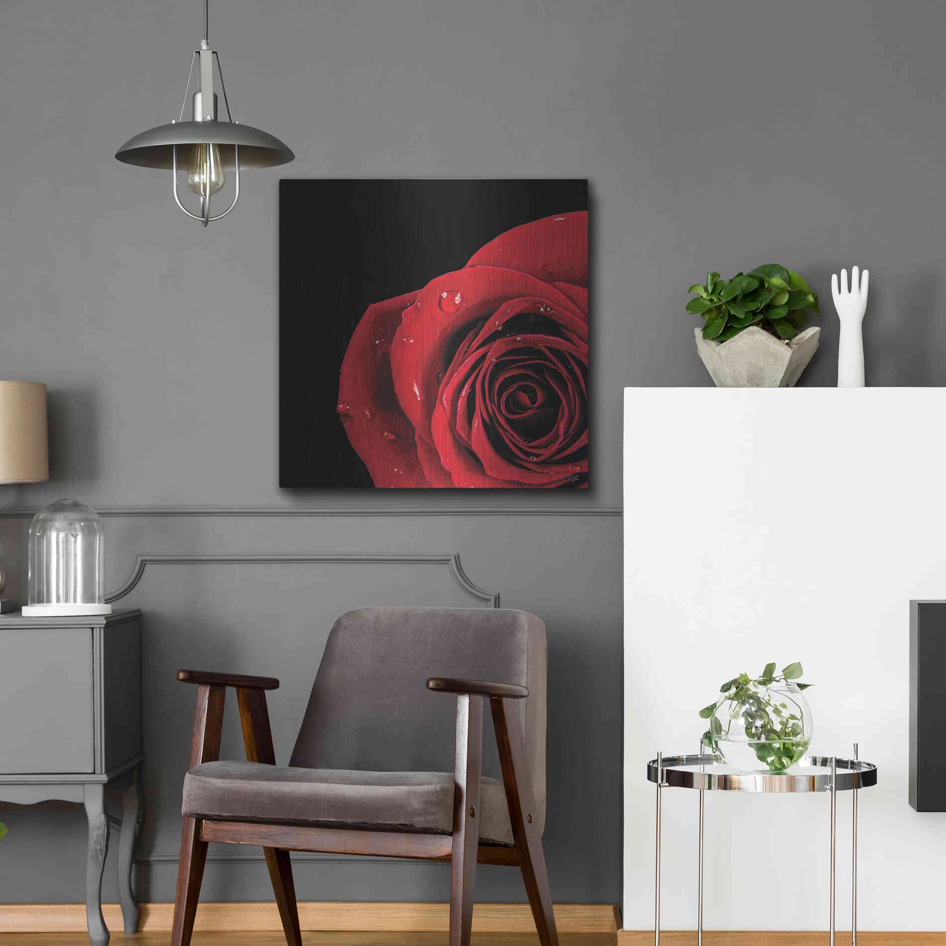 Luxe Metal Art 'Pop of Red Rose' by Donnie Quillen, Metal Wall Art,24x24