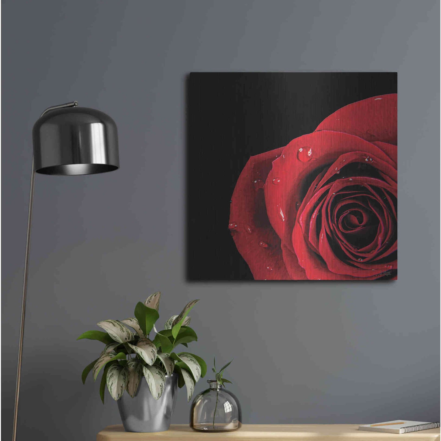 Luxe Metal Art 'Pop of Red Rose' by Donnie Quillen, Metal Wall Art,24x24