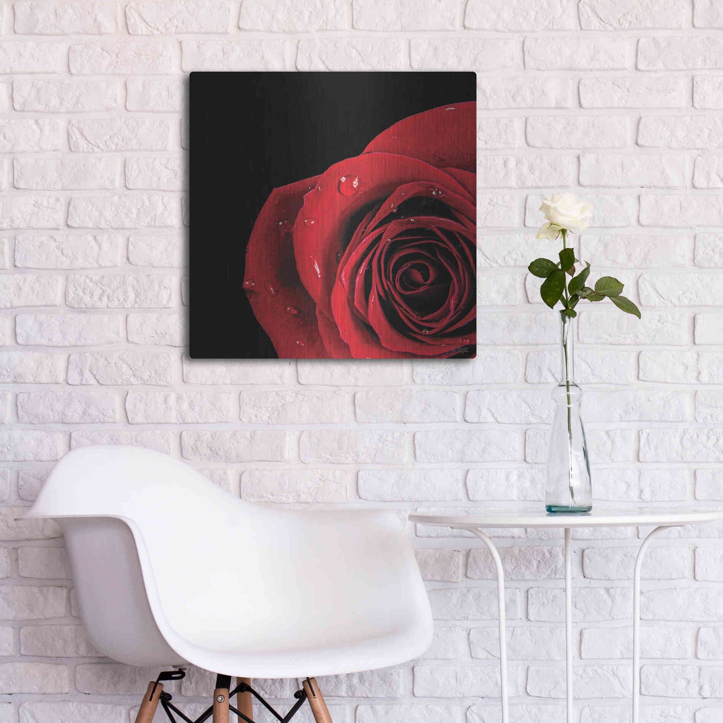 Luxe Metal Art 'Pop of Red Rose' by Donnie Quillen, Metal Wall Art,24x24
