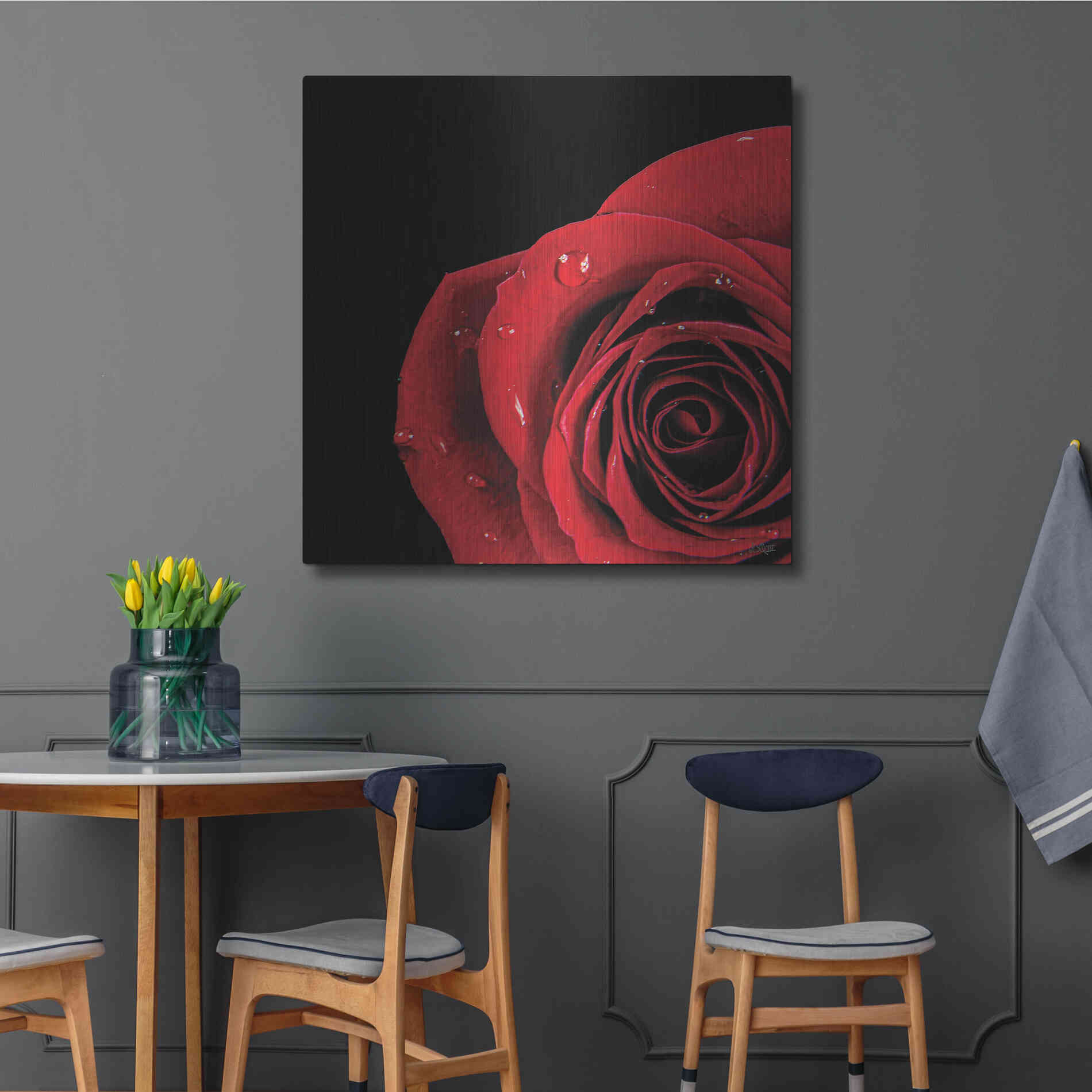 Luxe Metal Art 'Pop of Red Rose' by Donnie Quillen, Metal Wall Art,36x36