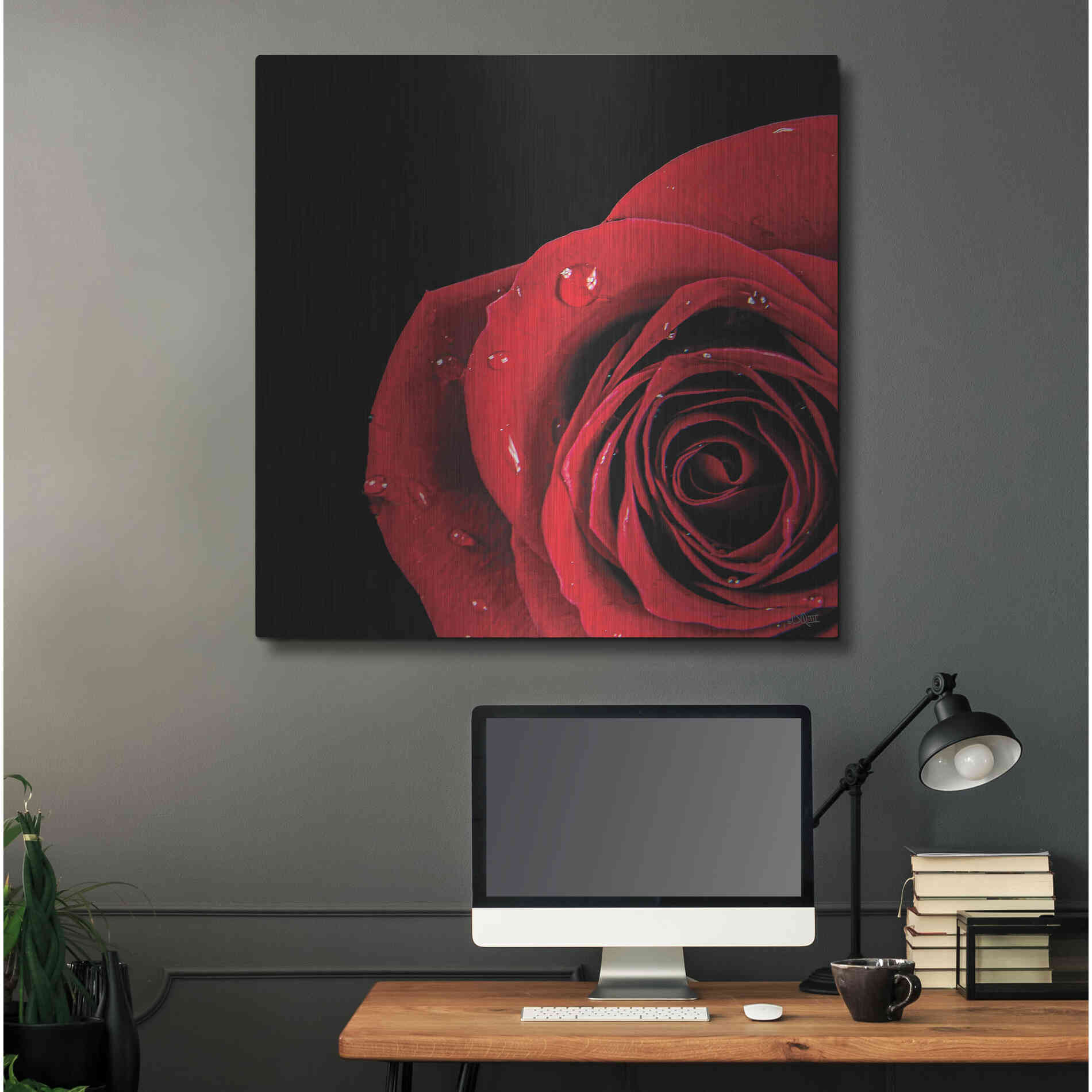 Luxe Metal Art 'Pop of Red Rose' by Donnie Quillen, Metal Wall Art,36x36
