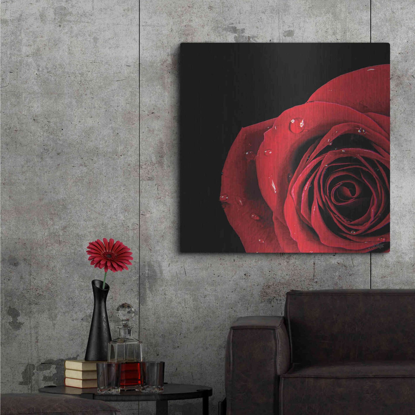Luxe Metal Art 'Pop of Red Rose' by Donnie Quillen, Metal Wall Art,36x36