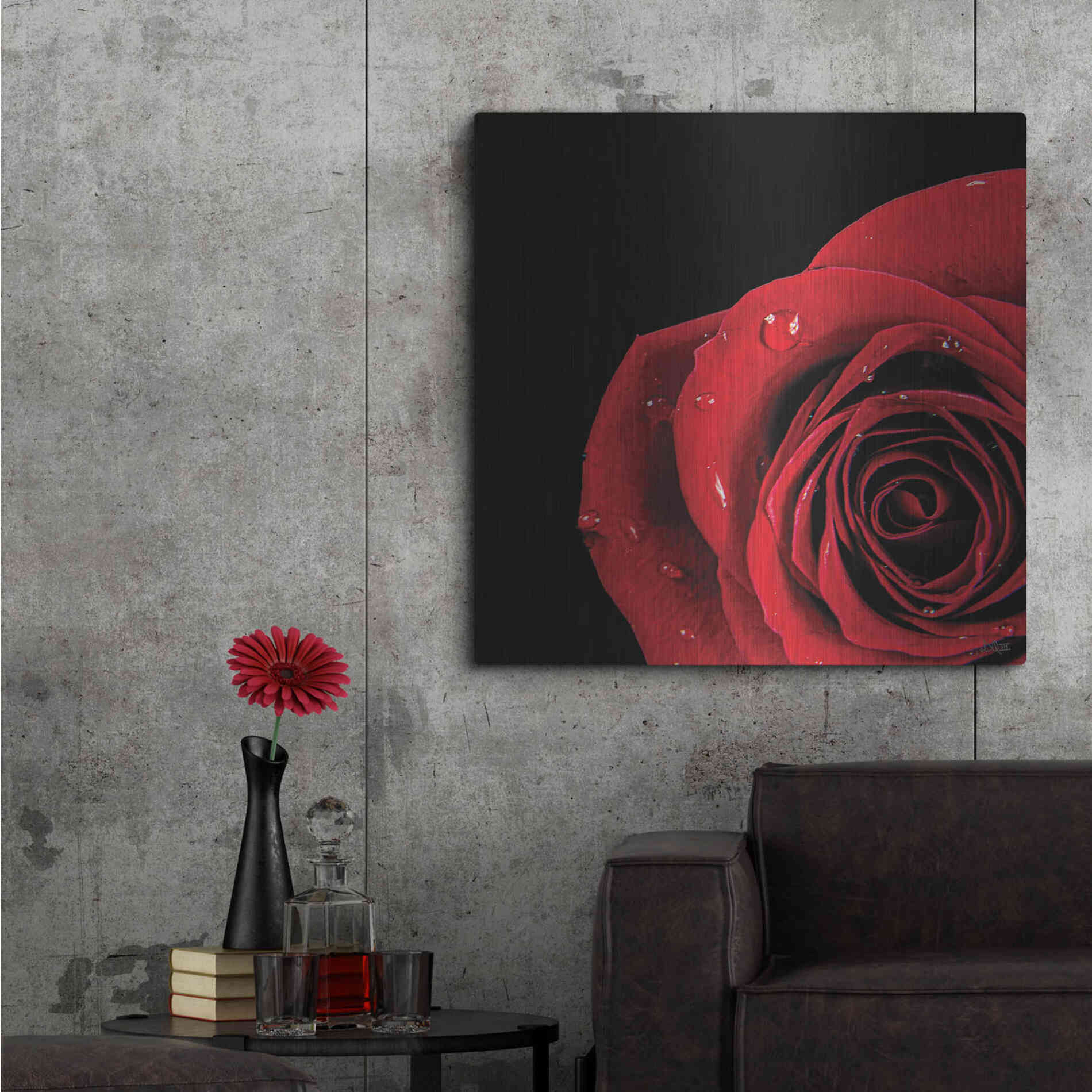 Luxe Metal Art 'Pop of Red Rose' by Donnie Quillen, Metal Wall Art,36x36