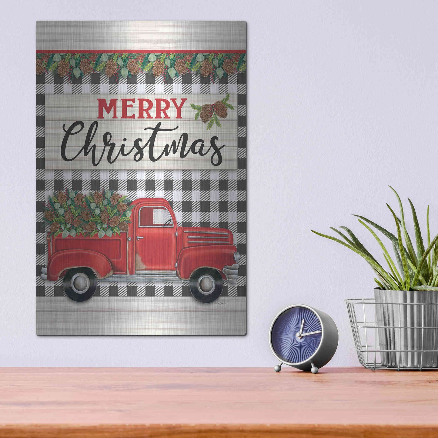 Luxe Metal Art 'Merry Christmas Red Truck' by Deb Strain, Metal Wall Art,12x16