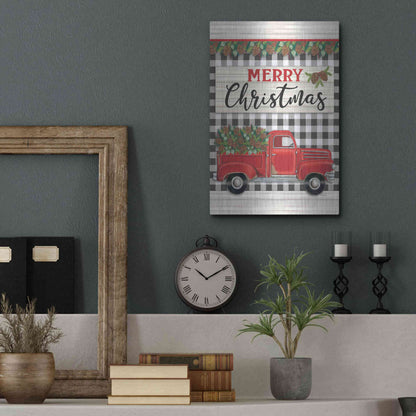 Luxe Metal Art 'Merry Christmas Red Truck' by Deb Strain, Metal Wall Art,12x16