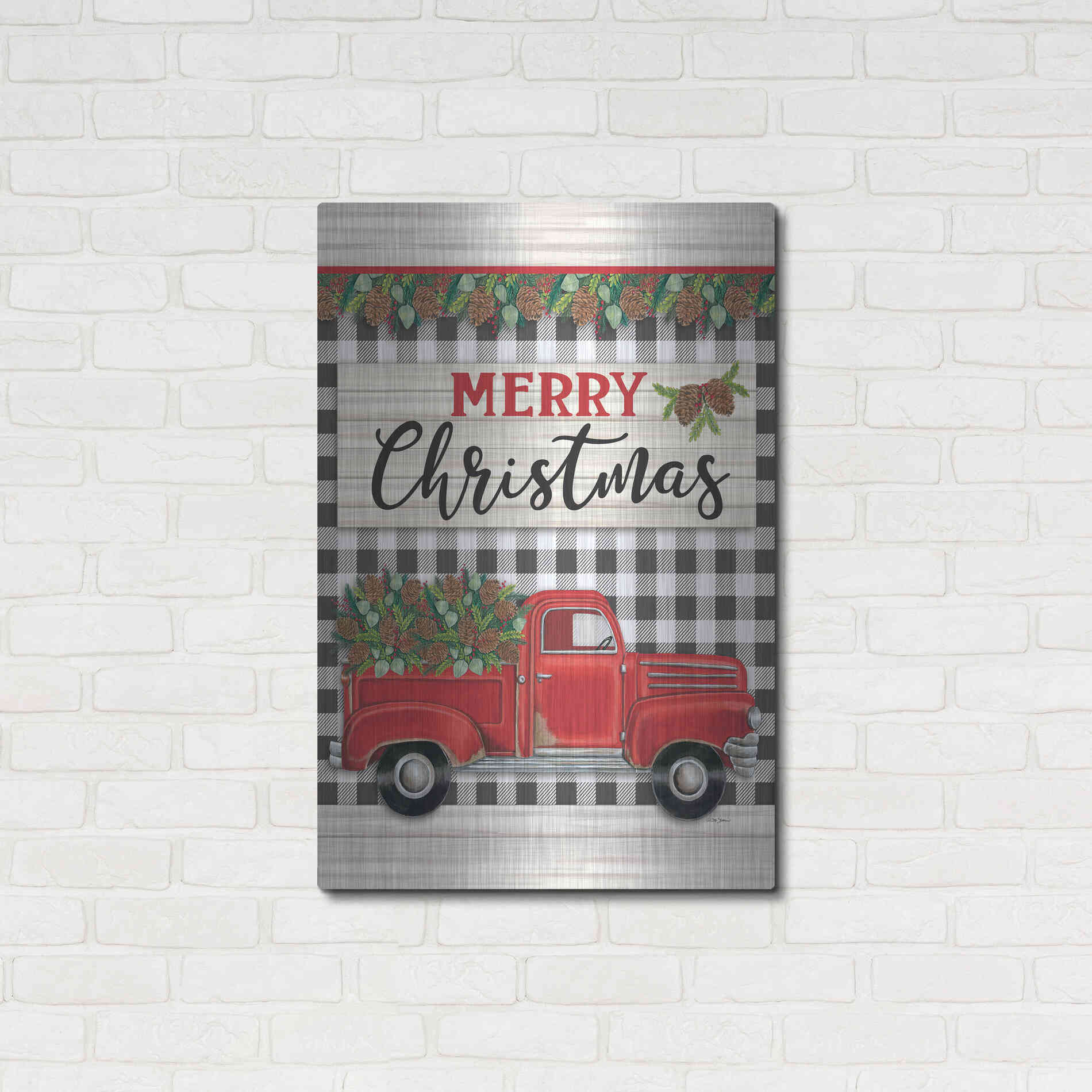 Luxe Metal Art 'Merry Christmas Red Truck' by Deb Strain, Metal Wall Art,24x36