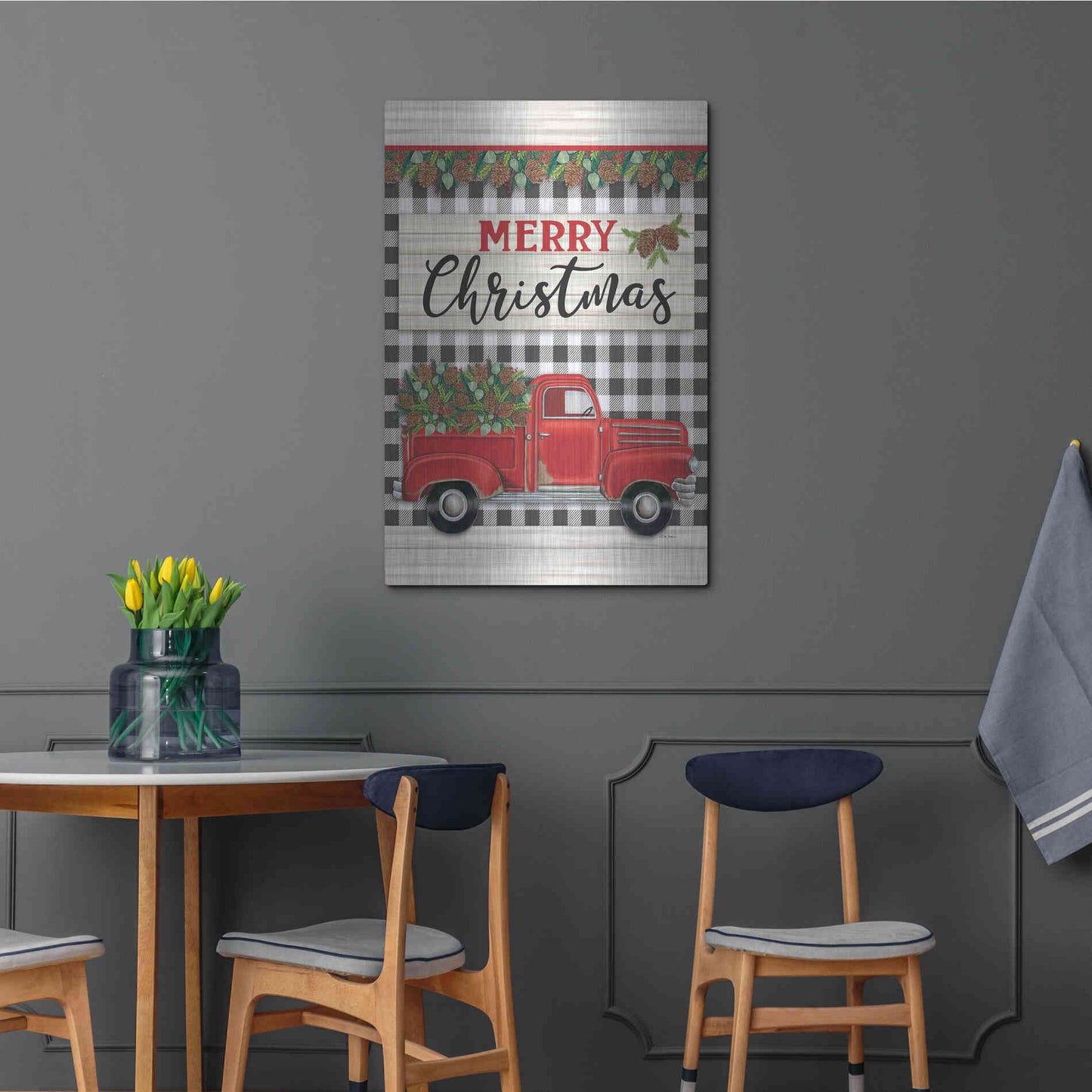 Luxe Metal Art 'Merry Christmas Red Truck' by Deb Strain, Metal Wall Art,24x36