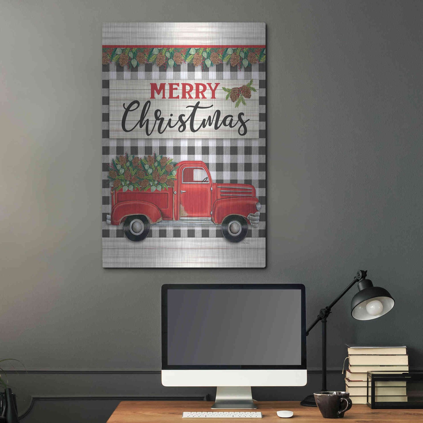 Luxe Metal Art 'Merry Christmas Red Truck' by Deb Strain, Metal Wall Art,24x36