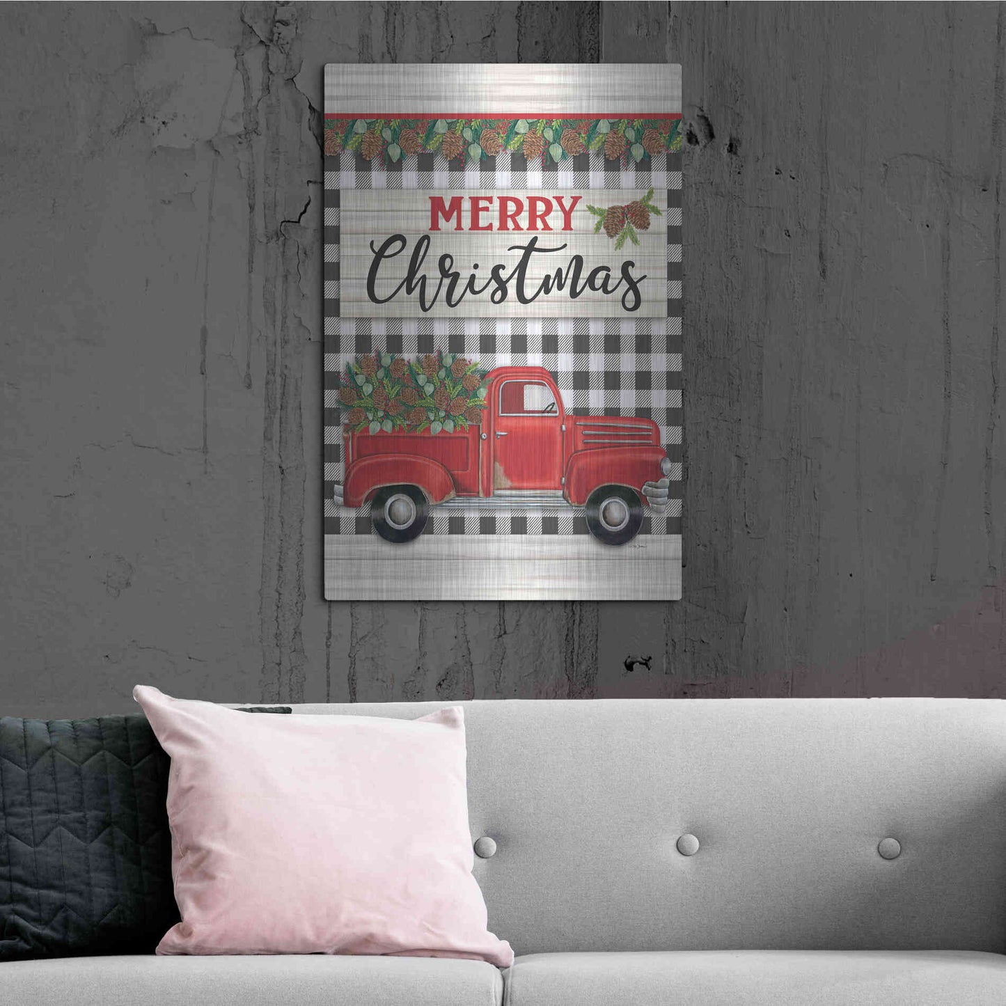 Luxe Metal Art 'Merry Christmas Red Truck' by Deb Strain, Metal Wall Art,24x36