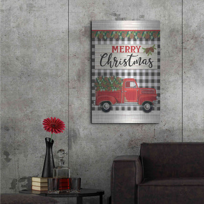 Luxe Metal Art 'Merry Christmas Red Truck' by Deb Strain, Metal Wall Art,24x36