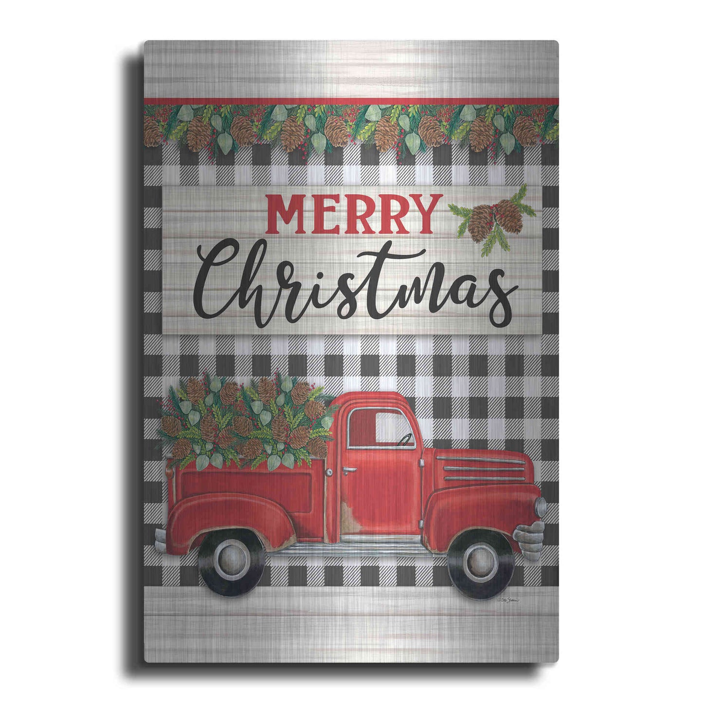 Luxe Metal Art 'Merry Christmas Red Truck' by Deb Strain, Metal Wall Art