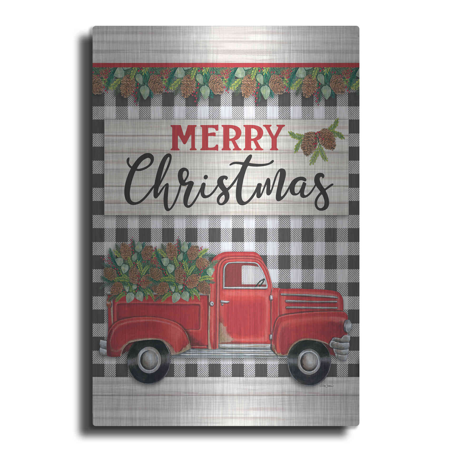 Luxe Metal Art 'Merry Christmas Red Truck' by Deb Strain, Metal Wall Art