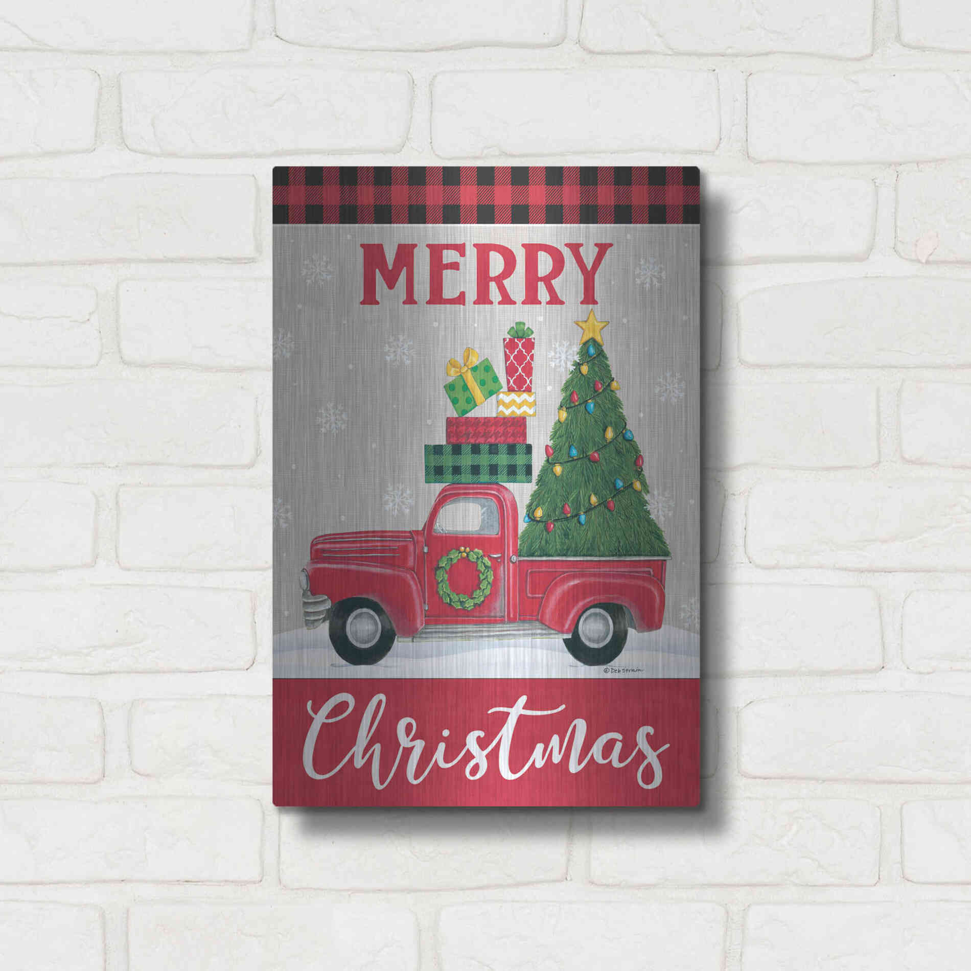 Luxe Metal Art 'Christmas Tree Truck' by Deb Strain, Metal Wall Art,12x16