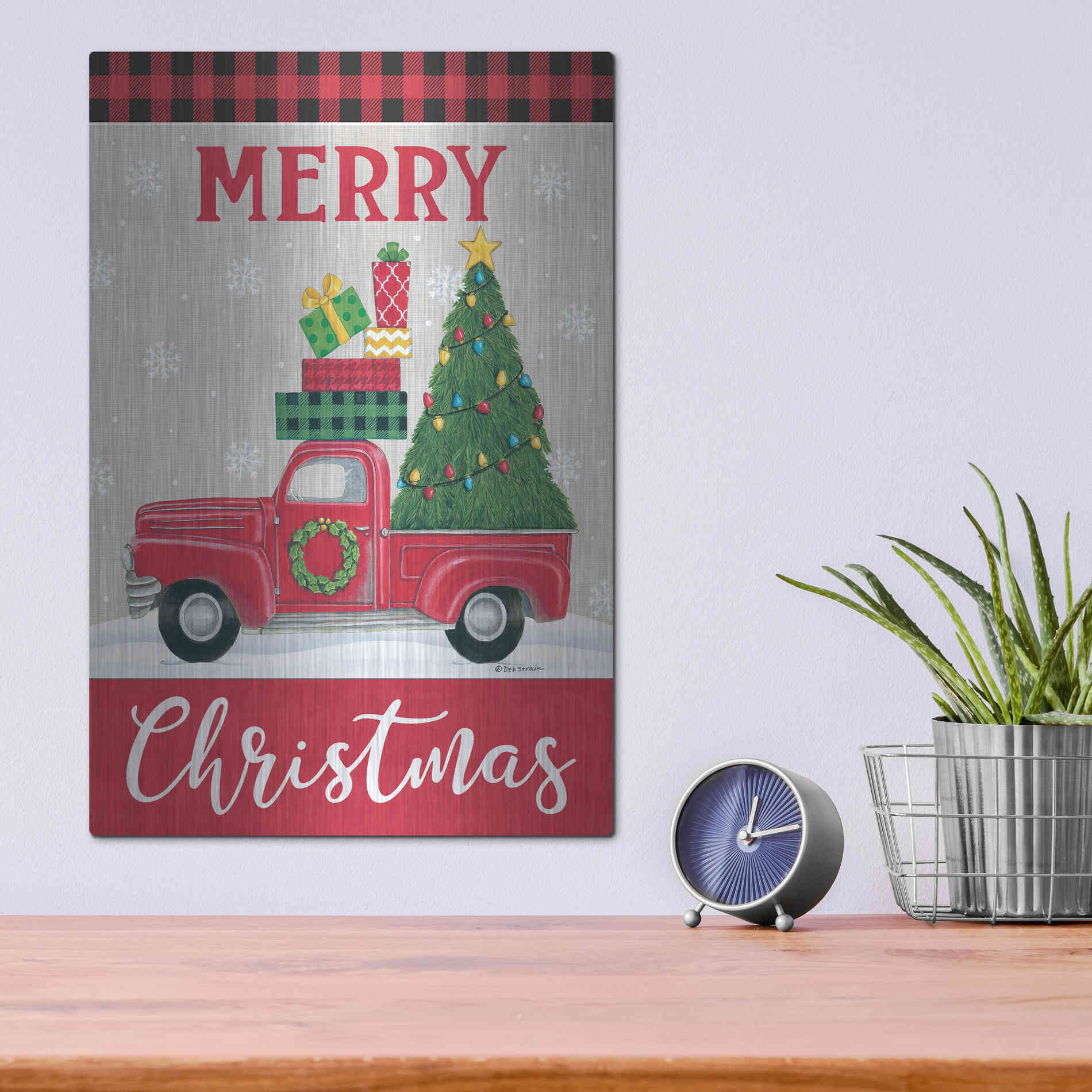 Luxe Metal Art 'Christmas Tree Truck' by Deb Strain, Metal Wall Art,12x16