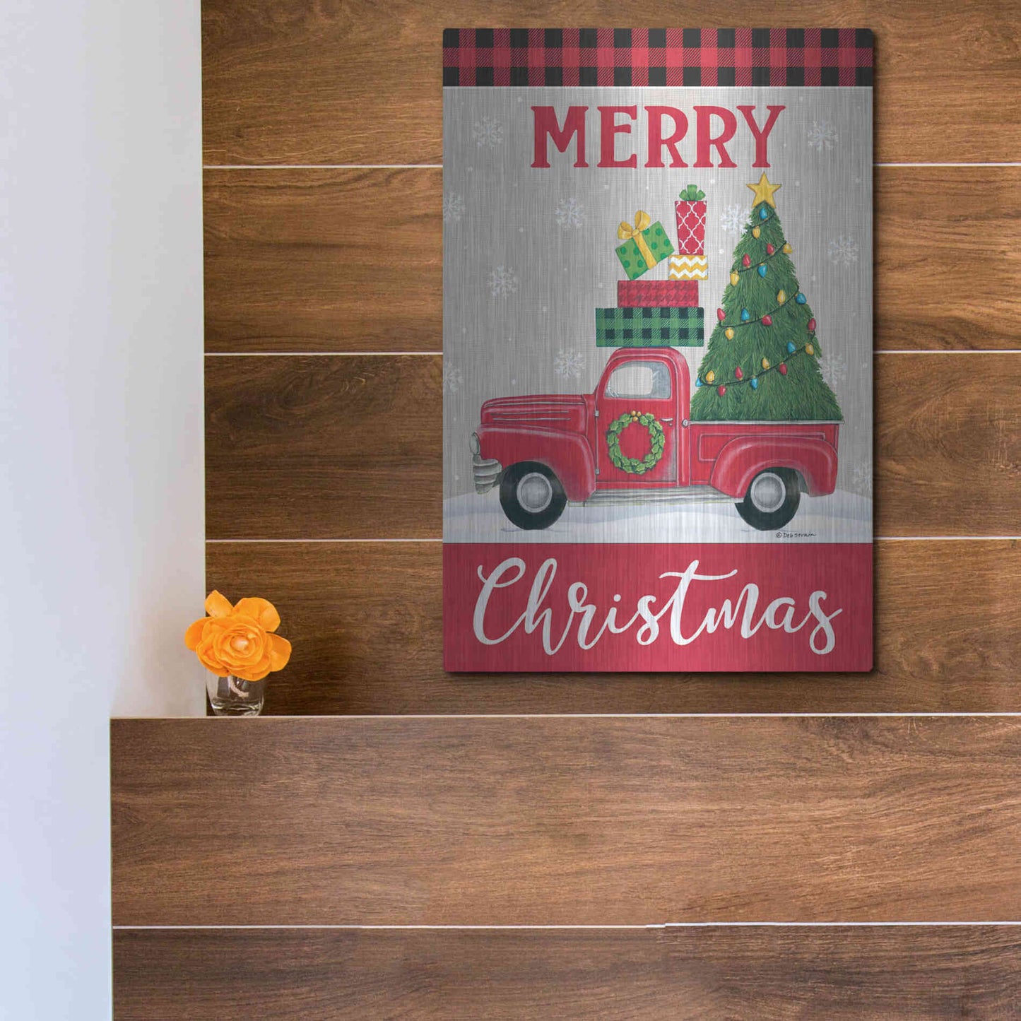 Luxe Metal Art 'Christmas Tree Truck' by Deb Strain, Metal Wall Art,12x16