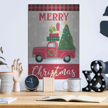 Luxe Metal Art 'Christmas Tree Truck' by Deb Strain, Metal Wall Art,12x16