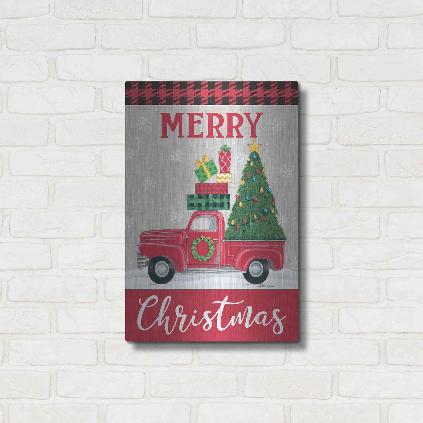 Luxe Metal Art 'Christmas Tree Truck' by Deb Strain, Metal Wall Art,16x24