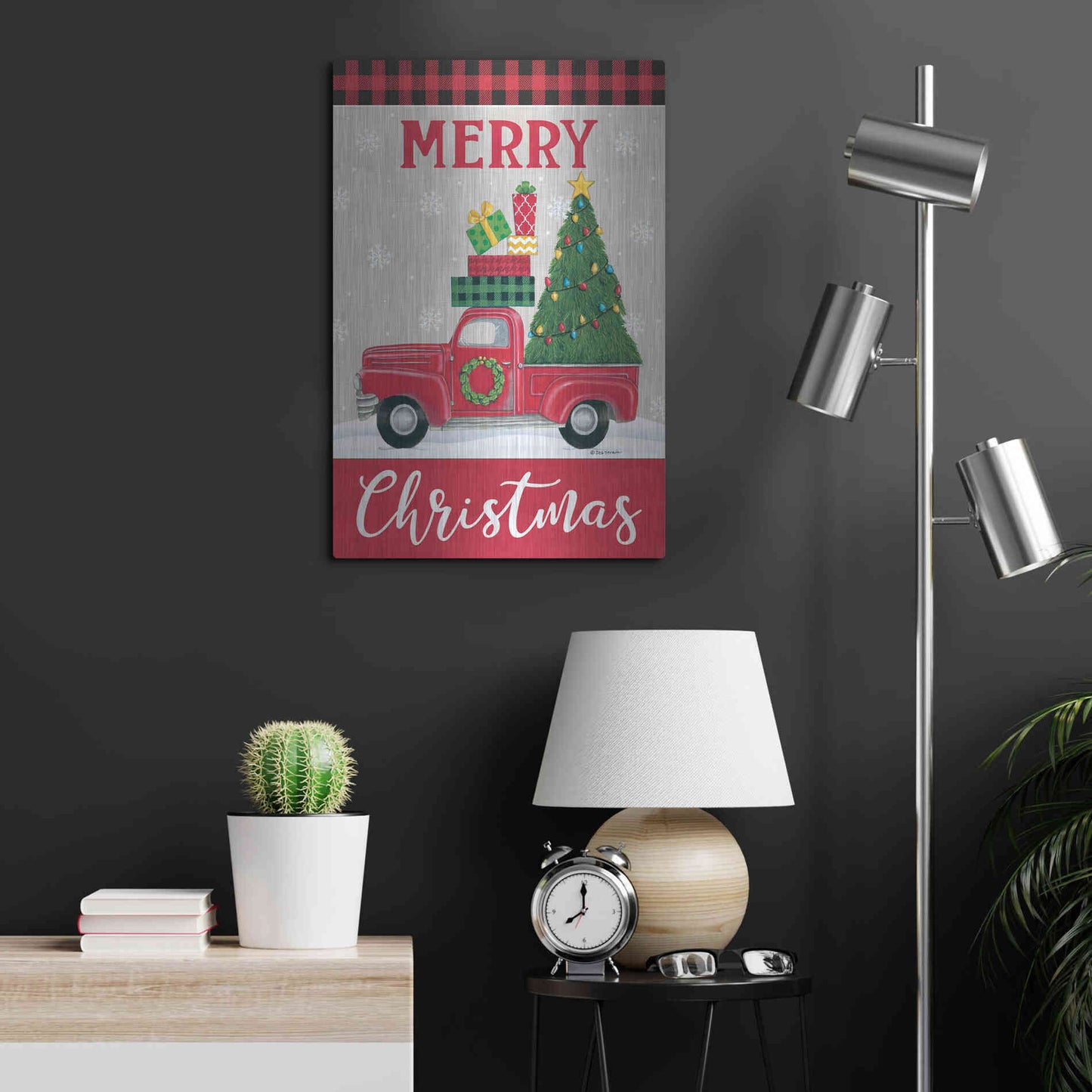 Luxe Metal Art 'Christmas Tree Truck' by Deb Strain, Metal Wall Art,16x24