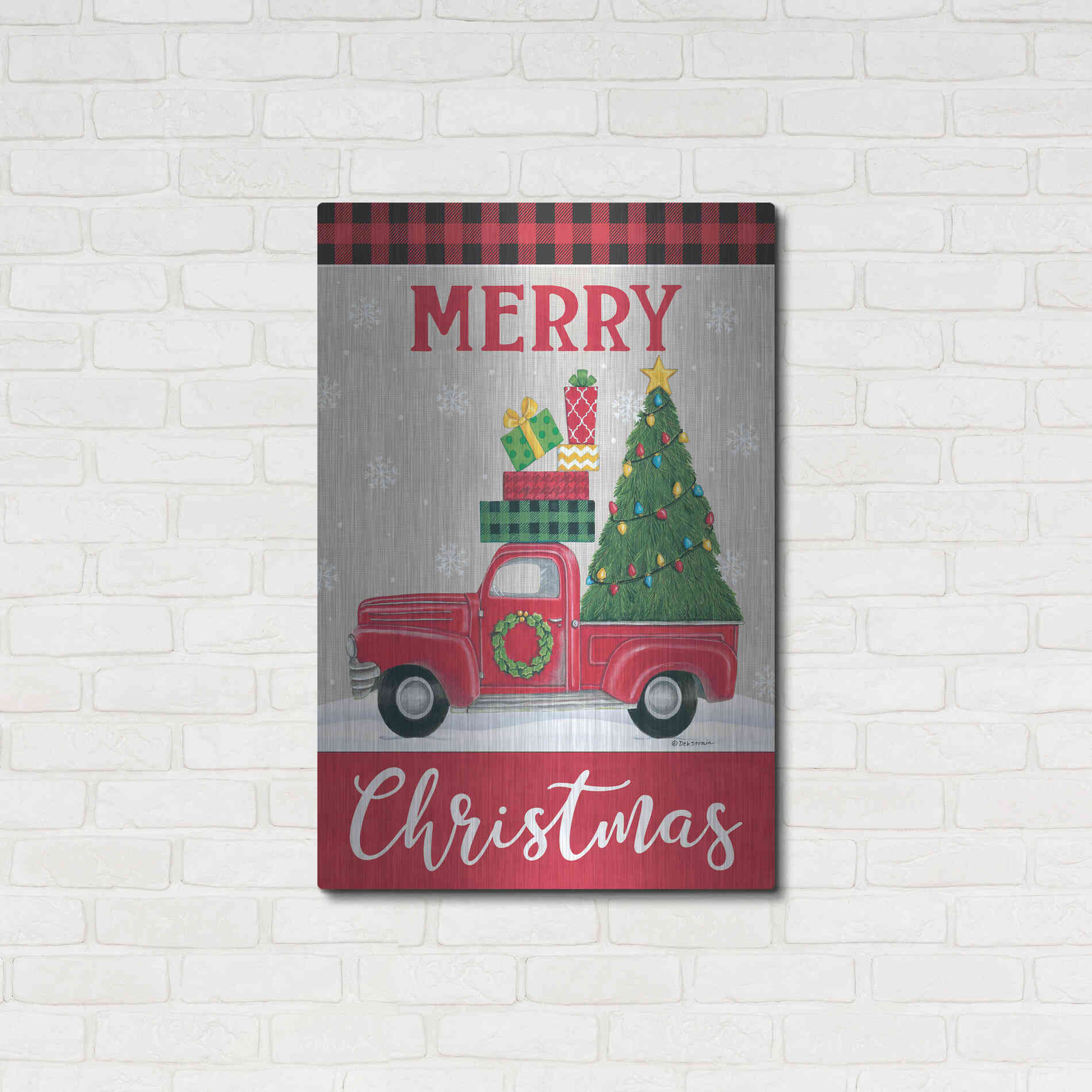 Luxe Metal Art 'Christmas Tree Truck' by Deb Strain, Metal Wall Art,24x36