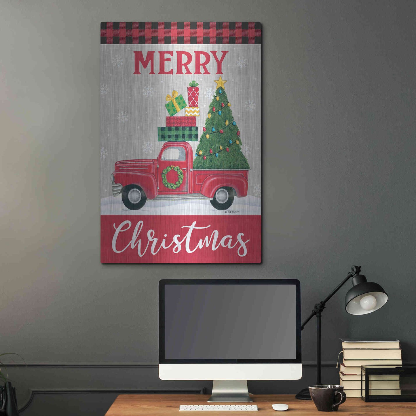 Luxe Metal Art 'Christmas Tree Truck' by Deb Strain, Metal Wall Art,24x36