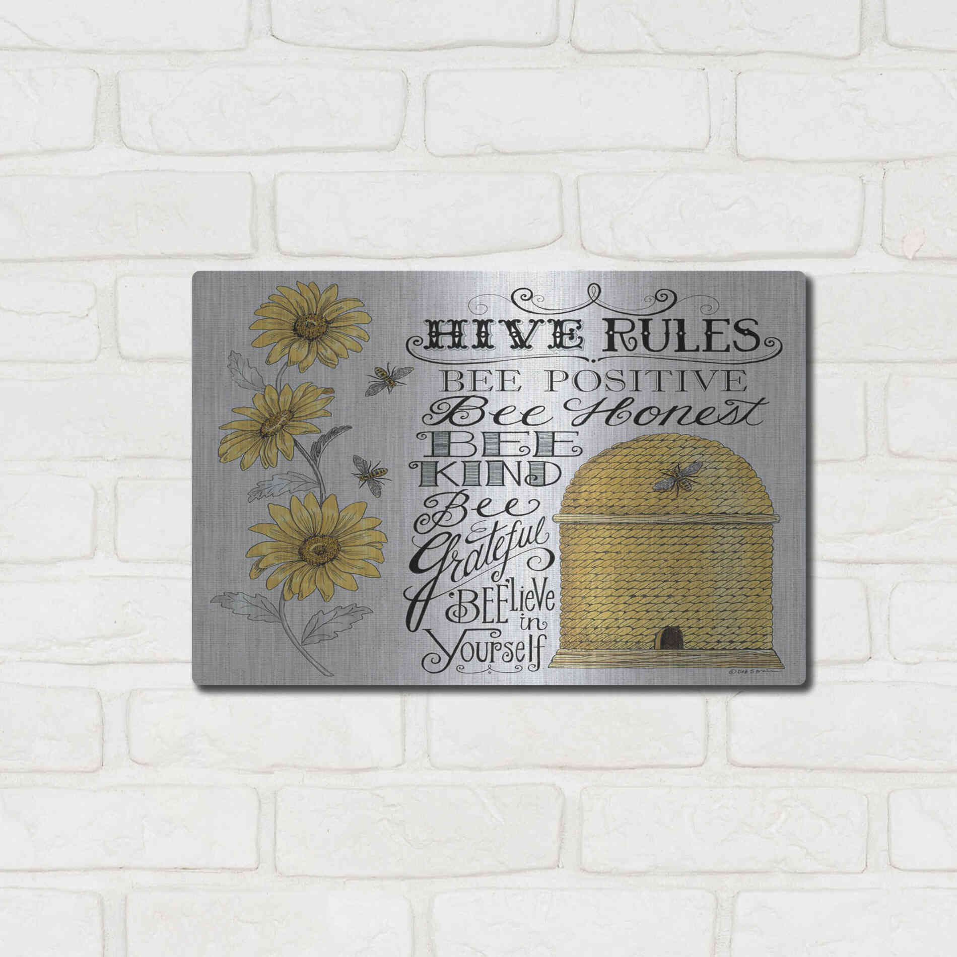 Luxe Metal Art 'Hive Rules 2' by Deb Strain, Metal Wall Art,16x12