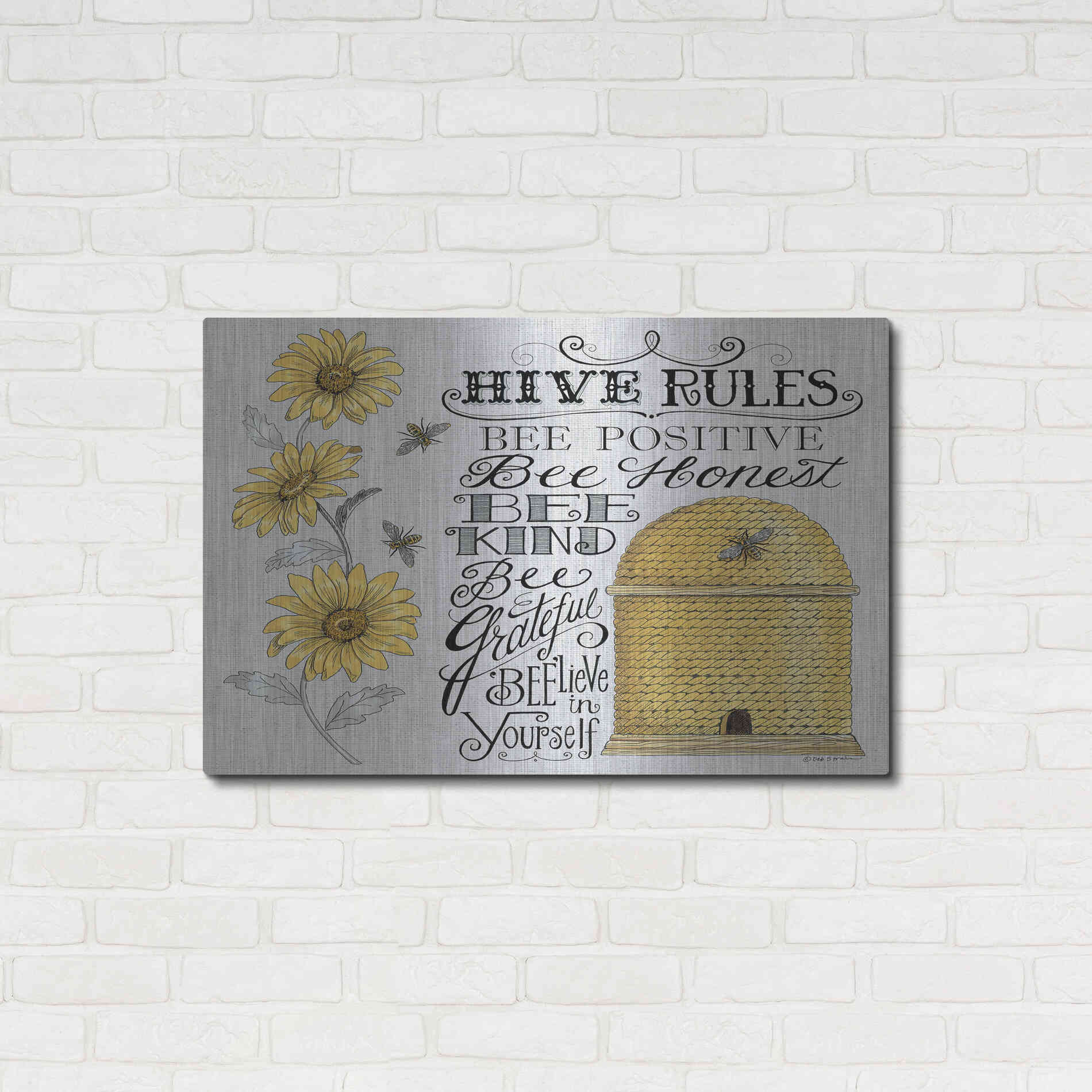 Luxe Metal Art 'Hive Rules 2' by Deb Strain, Metal Wall Art,36x24