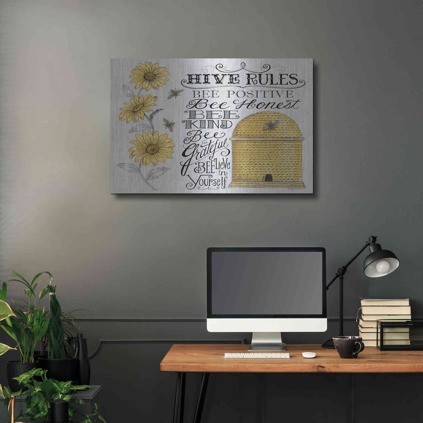 Luxe Metal Art 'Hive Rules 2' by Deb Strain, Metal Wall Art,36x24