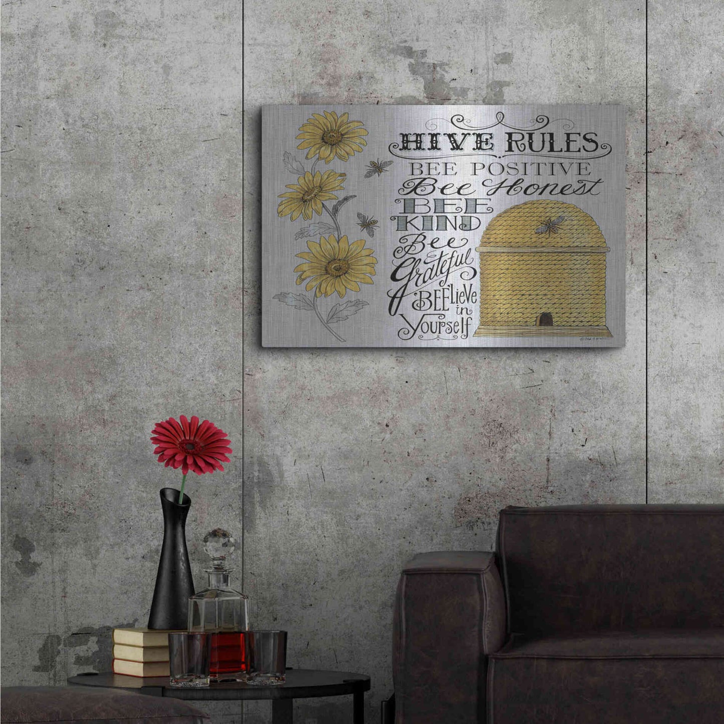 Luxe Metal Art 'Hive Rules 2' by Deb Strain, Metal Wall Art,36x24