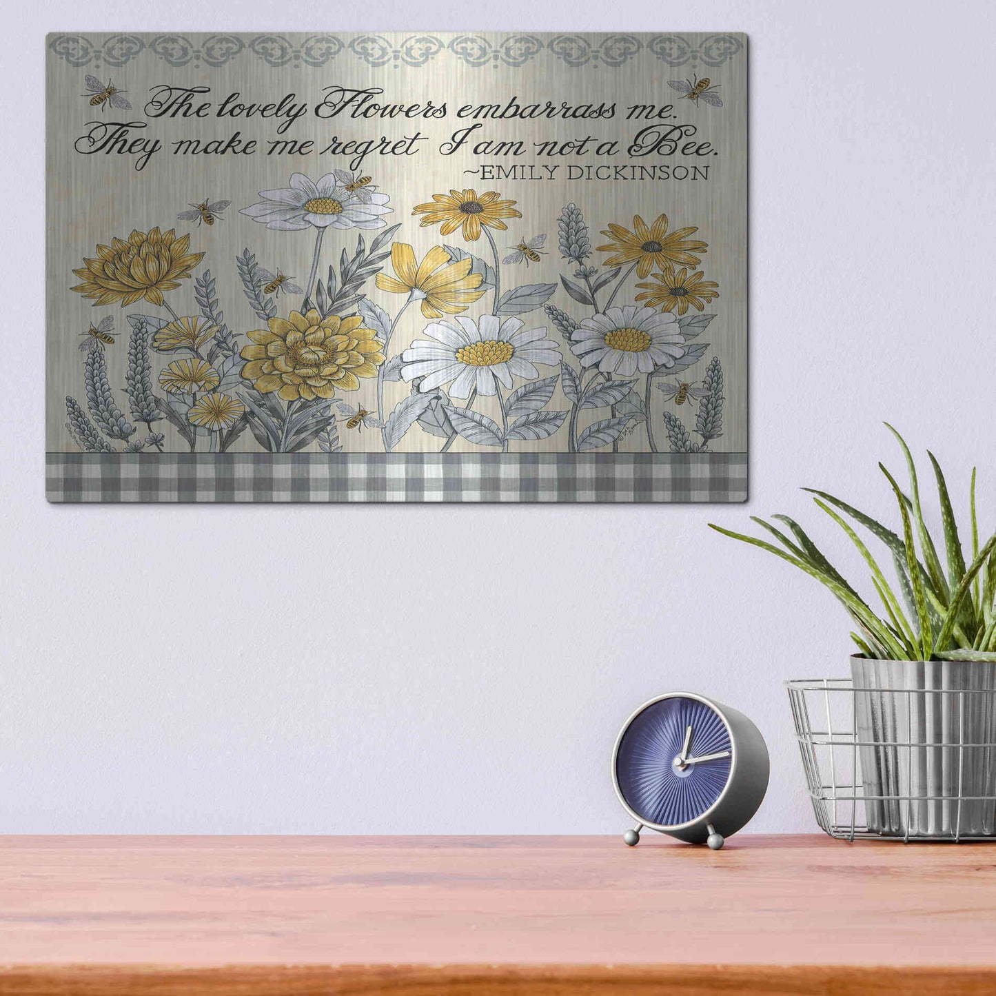 Luxe Metal Art 'Make Me Regret I am Not a Bee' by Deb Strain, Metal Wall Art,16x12