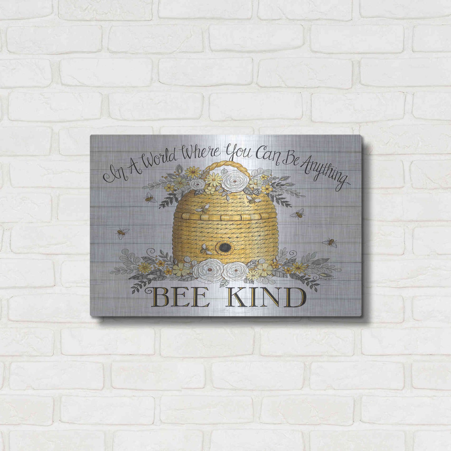 Luxe Metal Art 'Bee Kind Bee Hive' by Deb Strain, Metal Wall Art,24x16