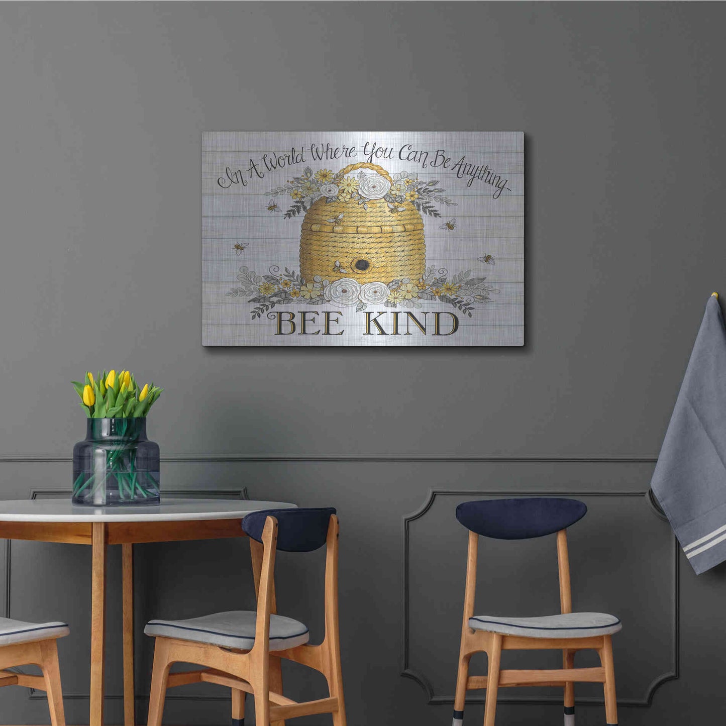 Luxe Metal Art 'Bee Kind Bee Hive' by Deb Strain, Metal Wall Art,36x24