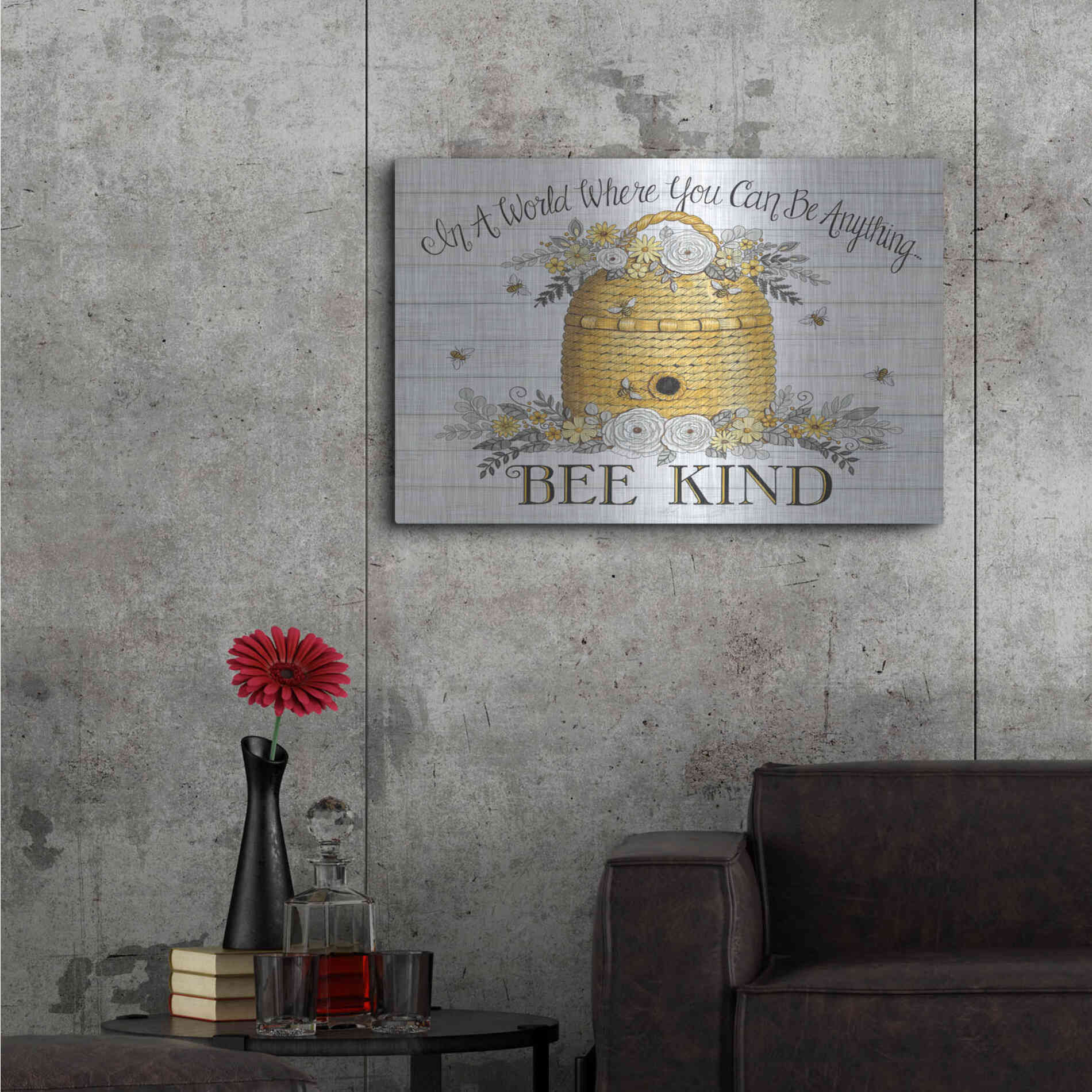 Luxe Metal Art 'Bee Kind Bee Hive' by Deb Strain, Metal Wall Art,36x24