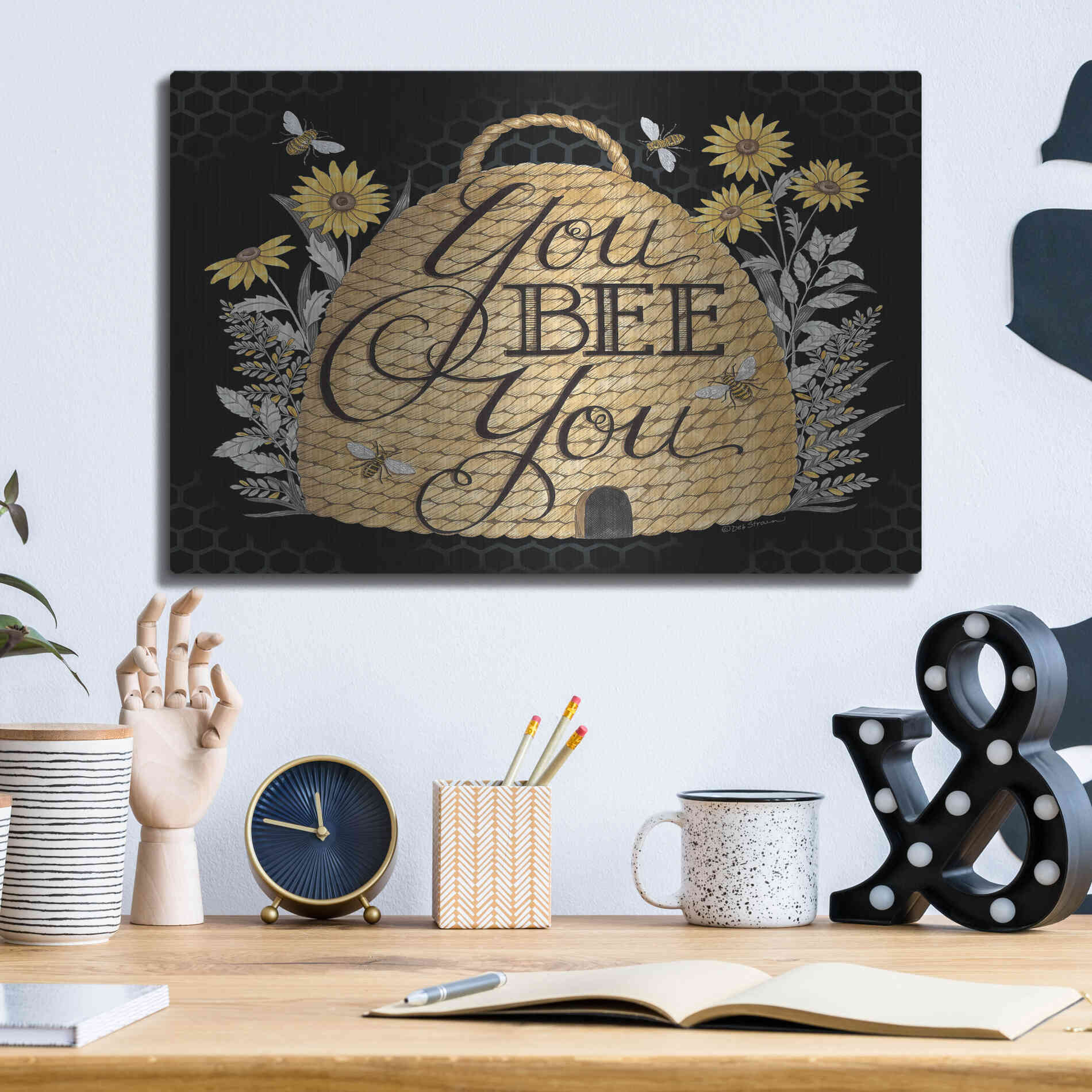 Luxe Metal Art 'You Bee You' by Deb Strain, Metal Wall Art,16x12