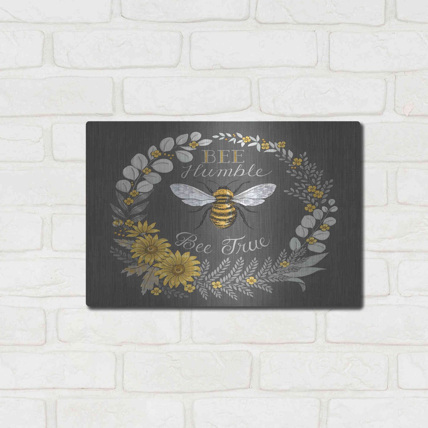 Luxe Metal Art 'Bee Humble, Bee True' by Deb Strain, Metal Wall Art,16x12