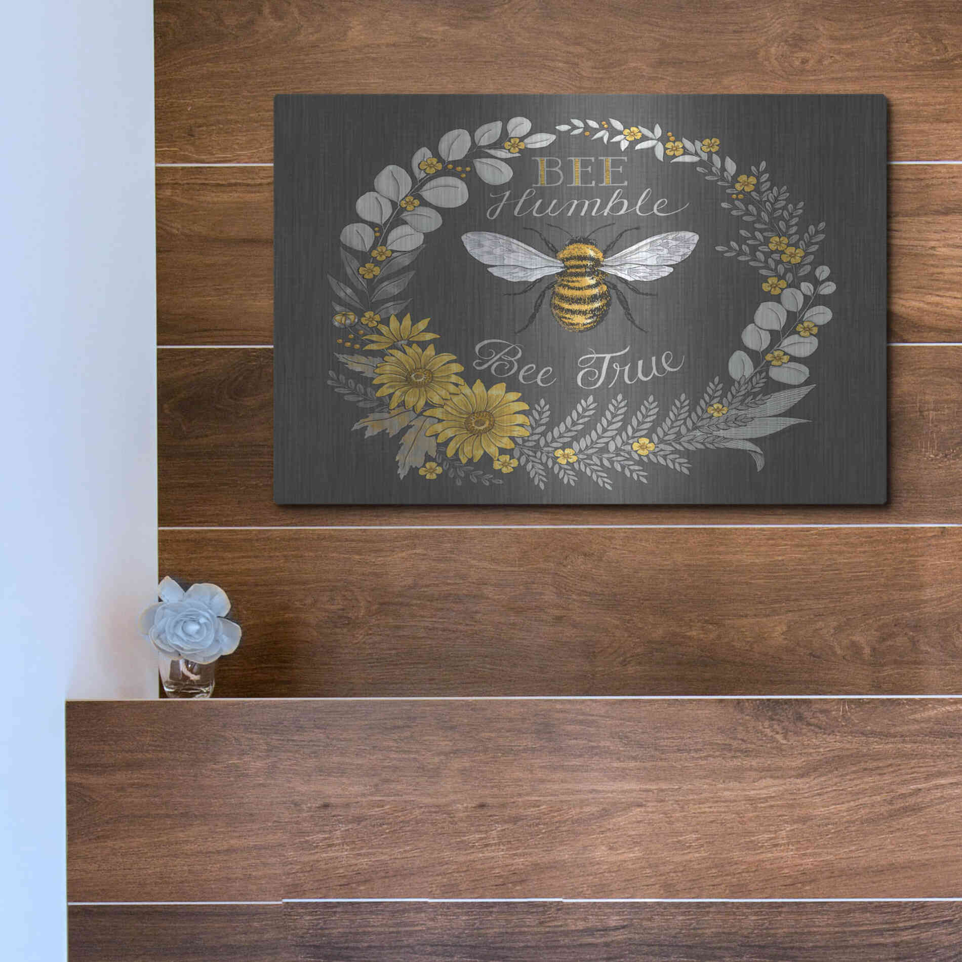 Luxe Metal Art 'Bee Humble, Bee True' by Deb Strain, Metal Wall Art,16x12