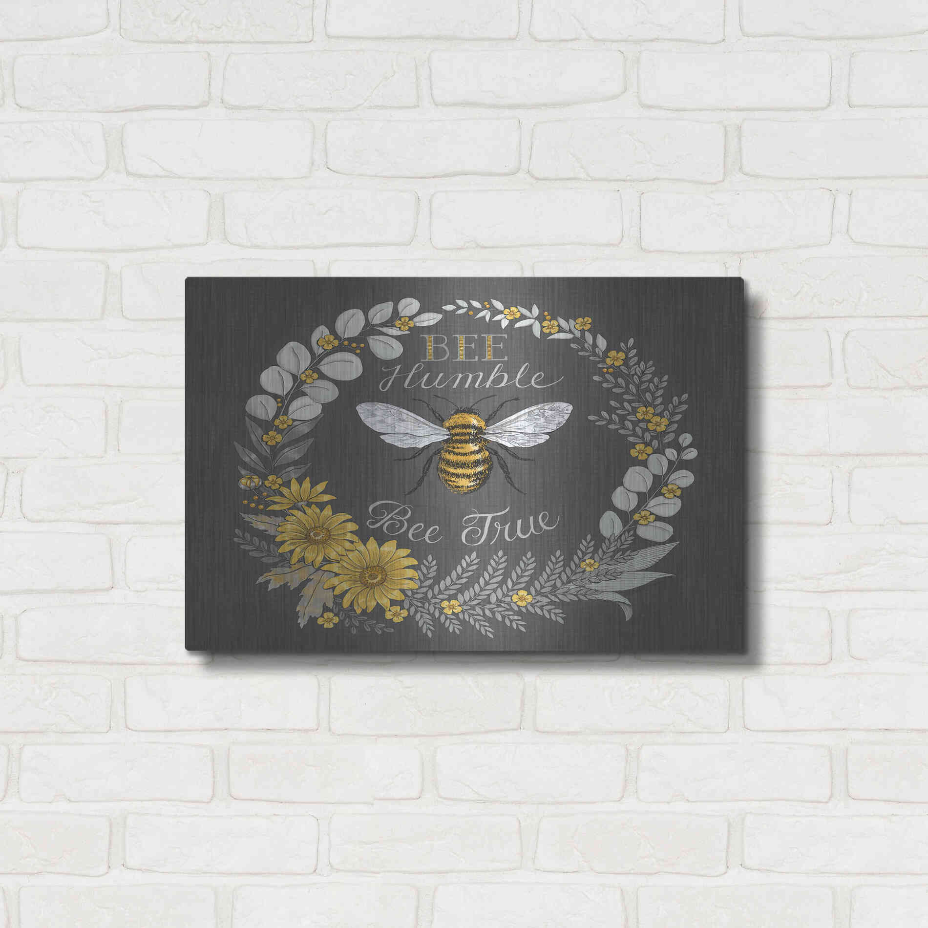 Luxe Metal Art 'Bee Humble, Bee True' by Deb Strain, Metal Wall Art,24x16