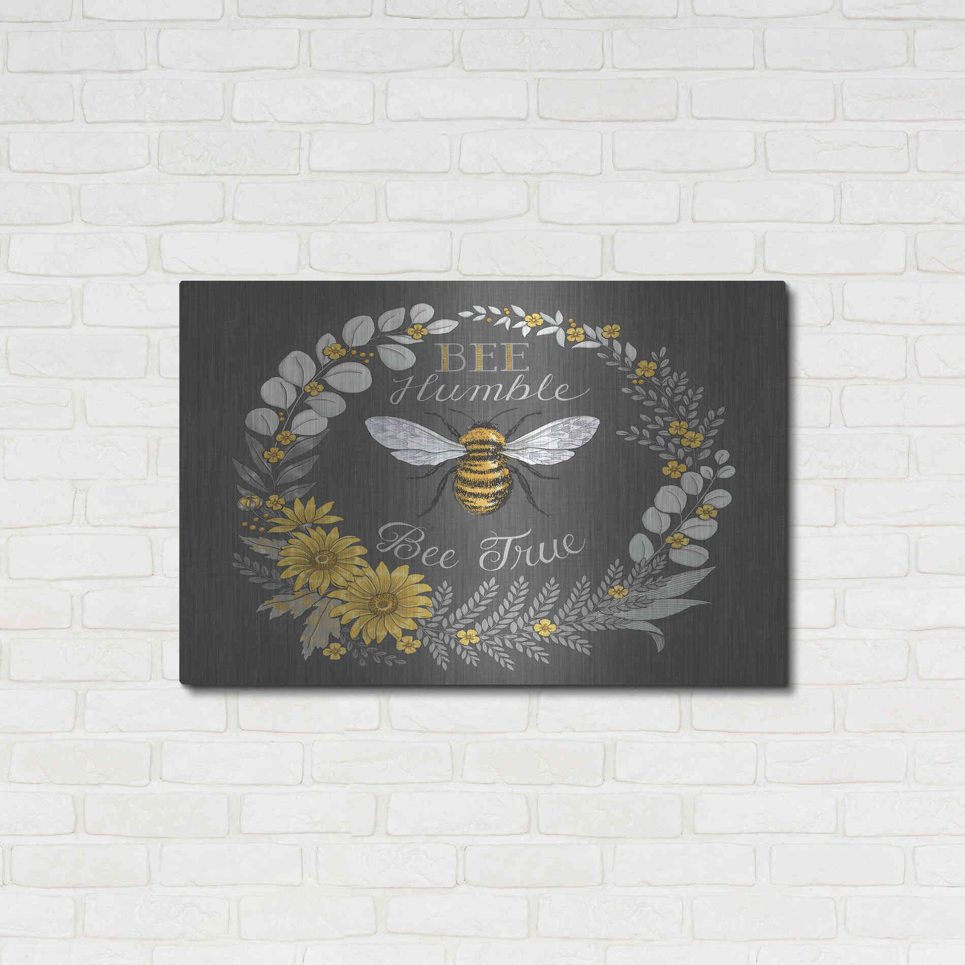 Luxe Metal Art 'Bee Humble, Bee True' by Deb Strain, Metal Wall Art,36x24