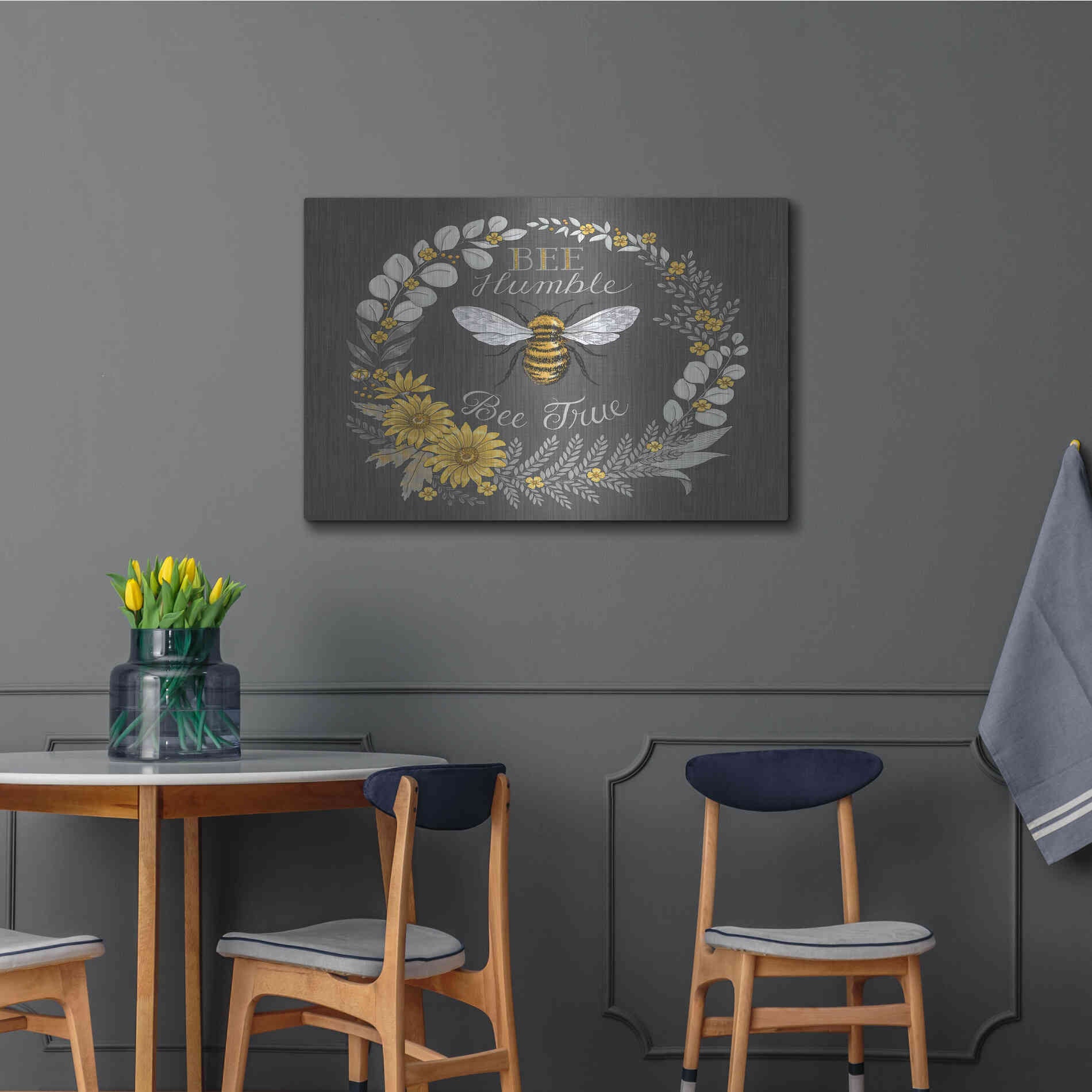 Luxe Metal Art 'Bee Humble, Bee True' by Deb Strain, Metal Wall Art,36x24