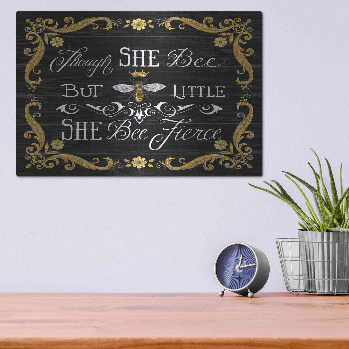 Luxe Metal Art 'She Bee Fierce' by Deb Strain, Metal Wall Art,16x12