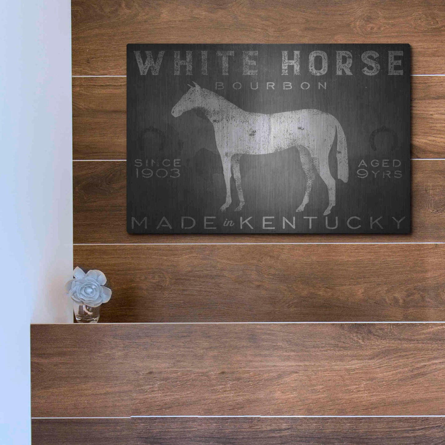 Luxe Metal Art 'White Horse with Words' by Ryan Fowler, Metal Wall Art,16x12