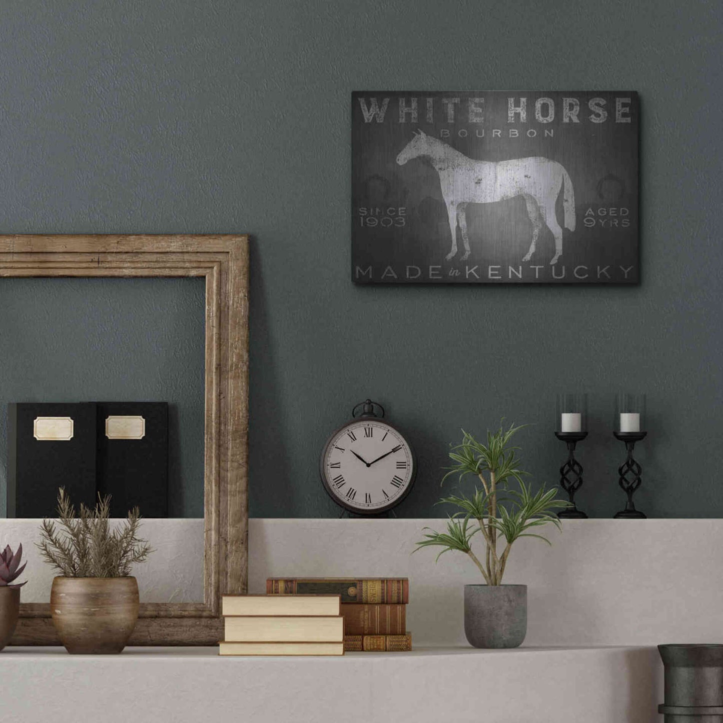 Luxe Metal Art 'White Horse with Words' by Ryan Fowler, Metal Wall Art,16x12