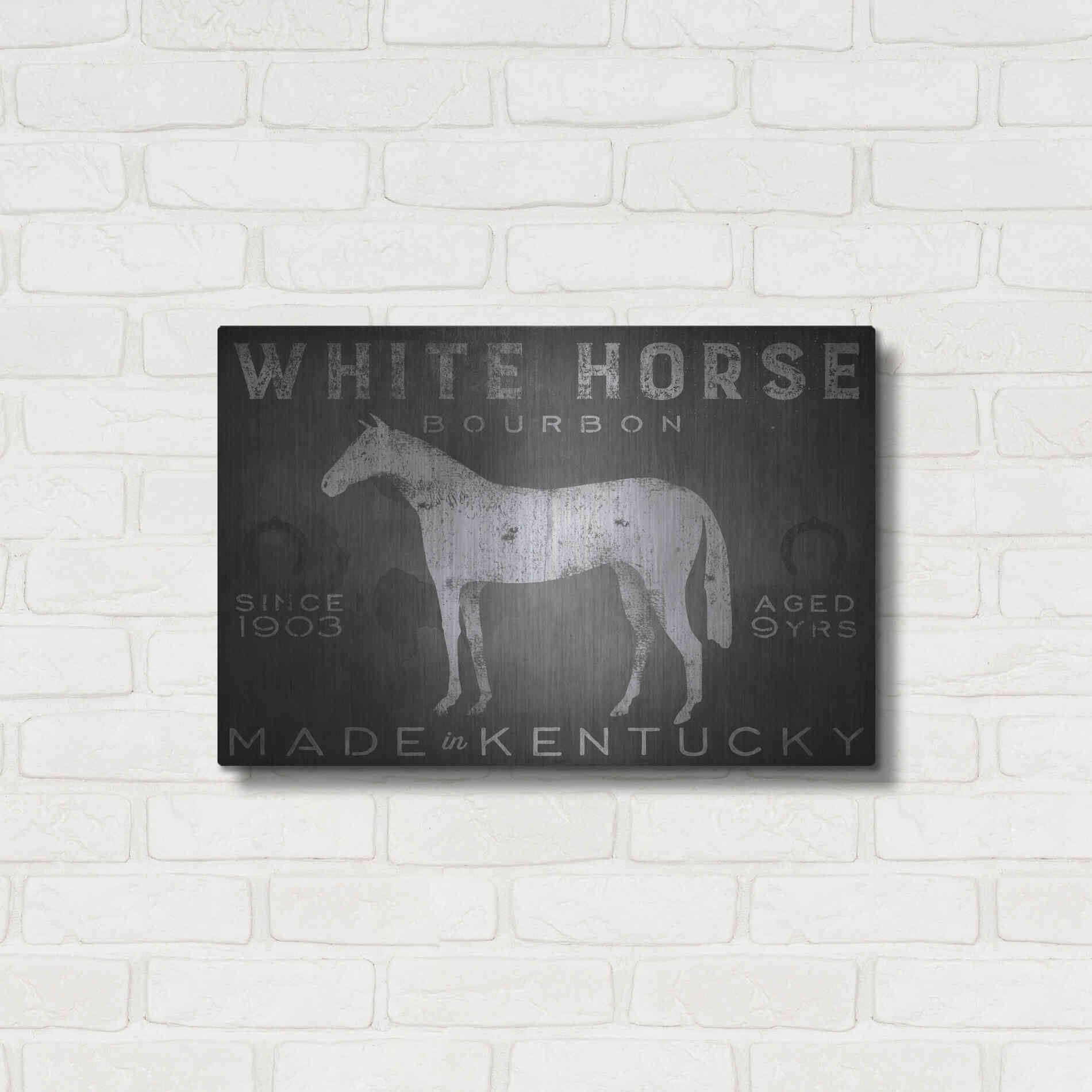 Luxe Metal Art 'White Horse with Words' by Ryan Fowler, Metal Wall Art,24x16