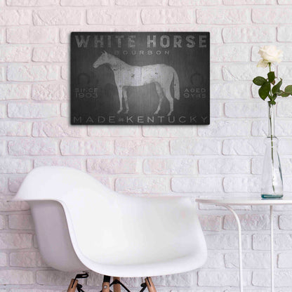 Luxe Metal Art 'White Horse with Words' by Ryan Fowler, Metal Wall Art,24x16