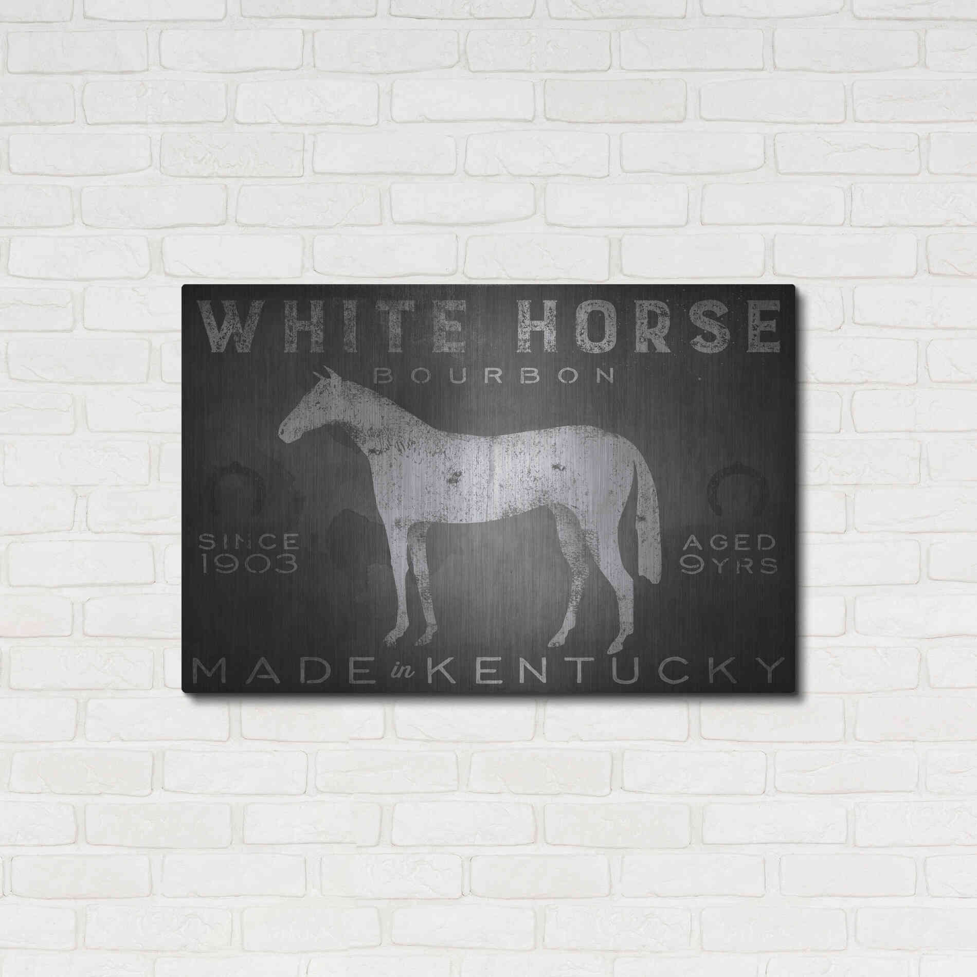 Luxe Metal Art 'White Horse with Words' by Ryan Fowler, Metal Wall Art,36x24