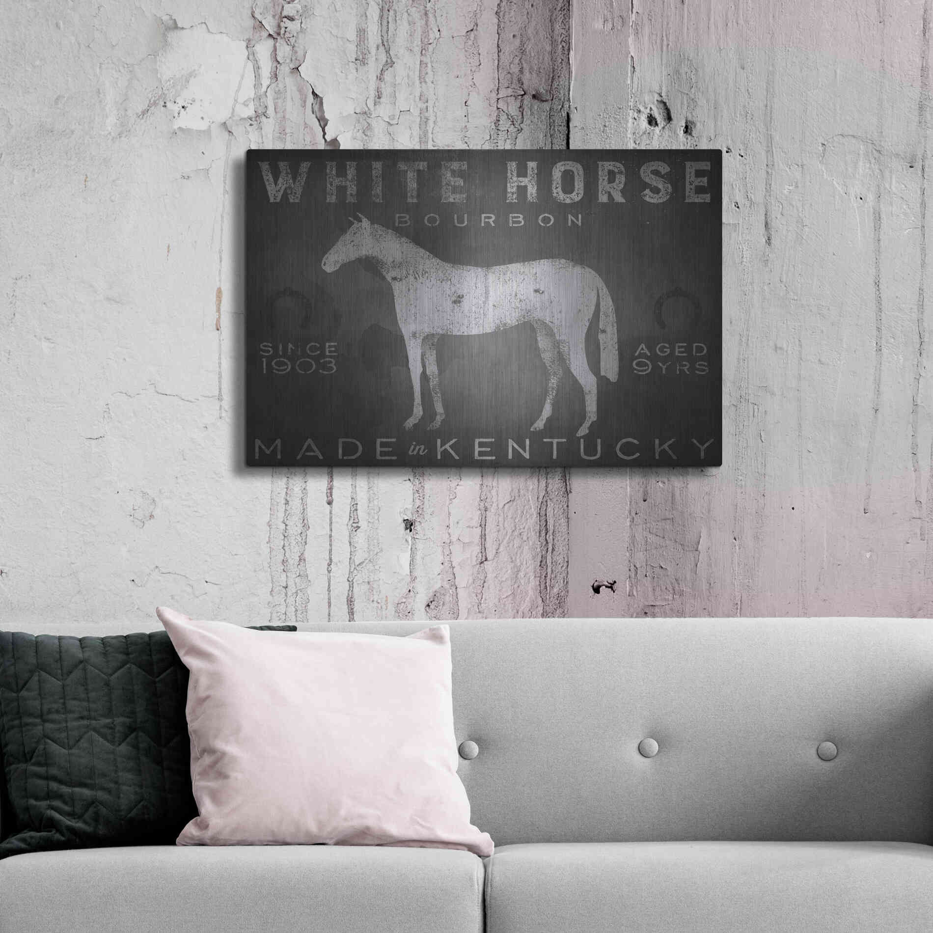 Luxe Metal Art 'White Horse with Words' by Ryan Fowler, Metal Wall Art,36x24