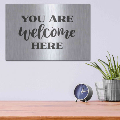 Luxe Metal Art 'You Are Welcome Here ' by Imperfect Dust, Metal Wall Art,16x12