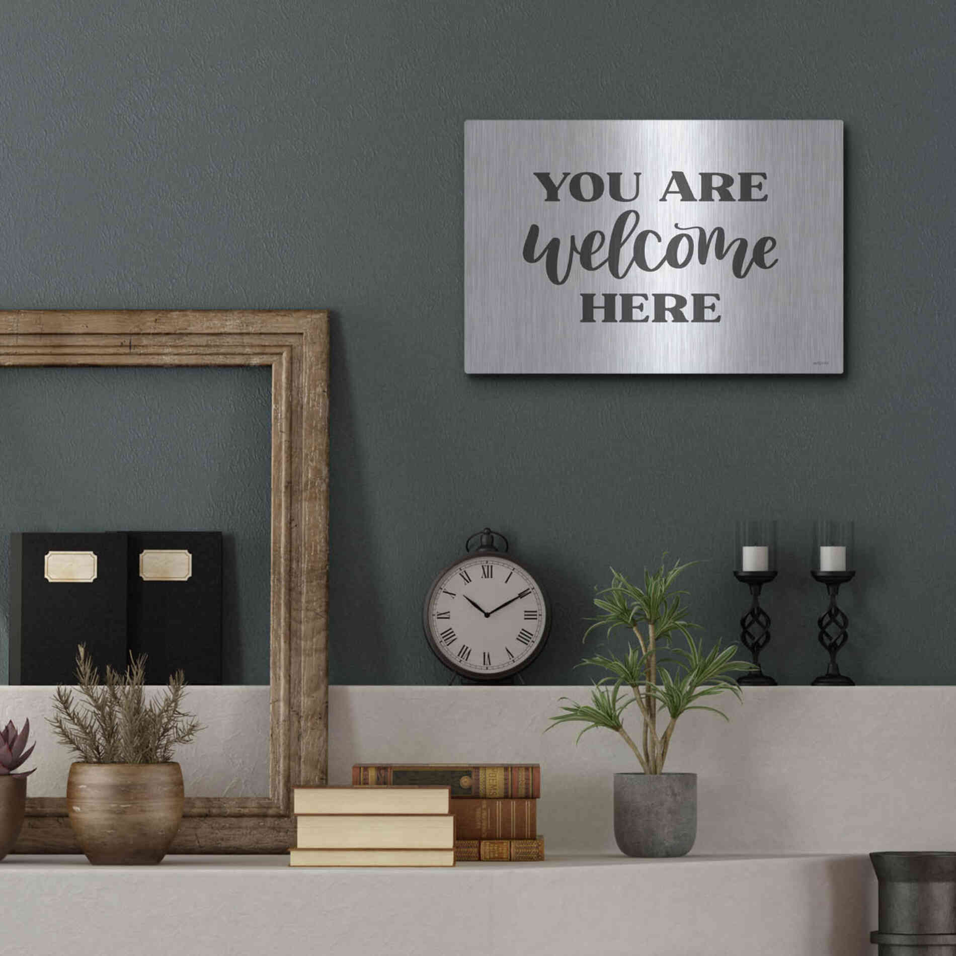 Luxe Metal Art 'You Are Welcome Here ' by Imperfect Dust, Metal Wall Art,16x12