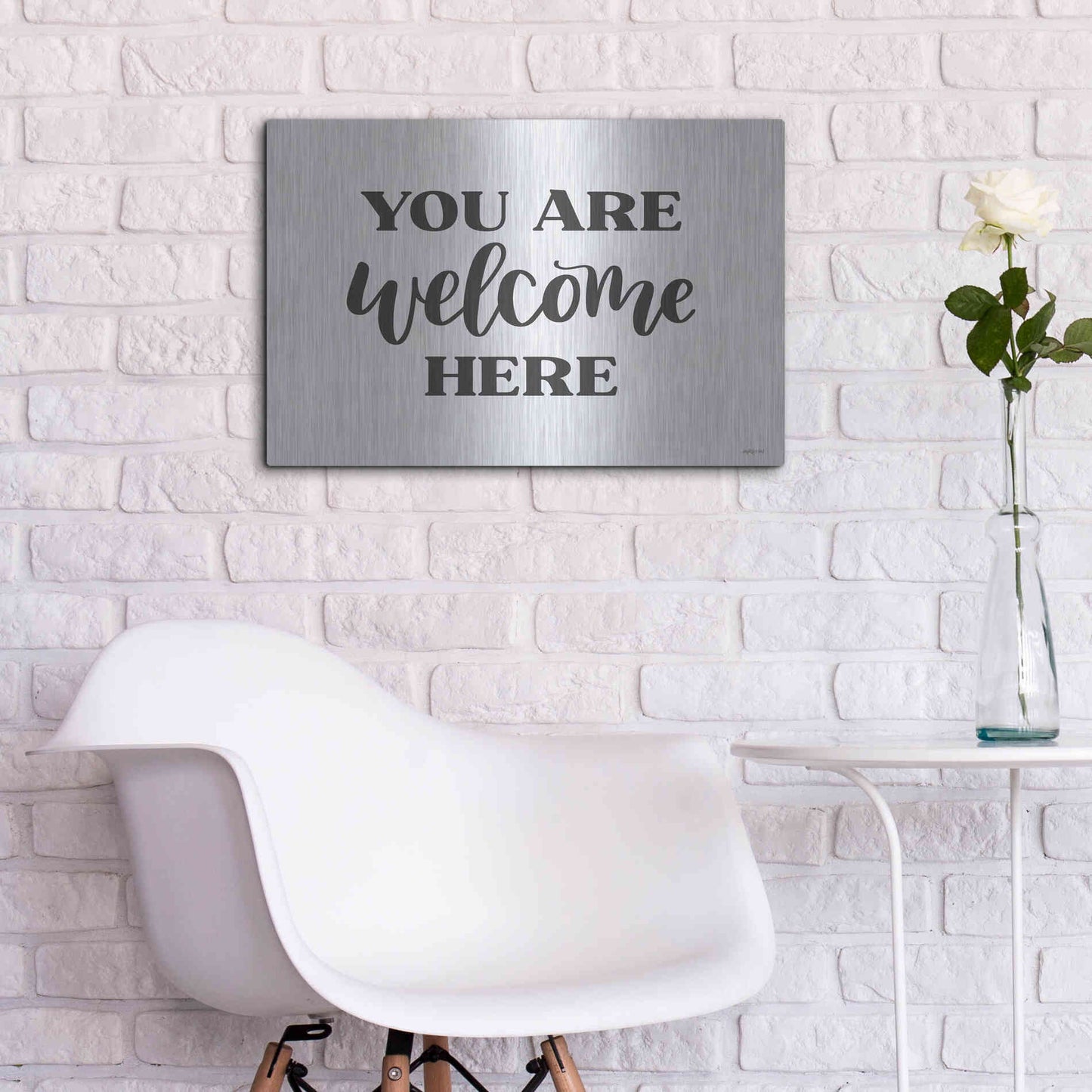 Luxe Metal Art 'You Are Welcome Here ' by Imperfect Dust, Metal Wall Art,24x16