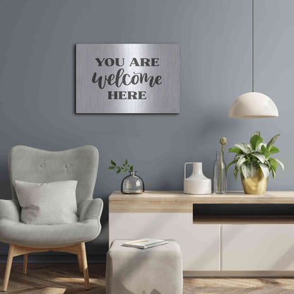 Luxe Metal Art 'You Are Welcome Here ' by Imperfect Dust, Metal Wall Art,24x16