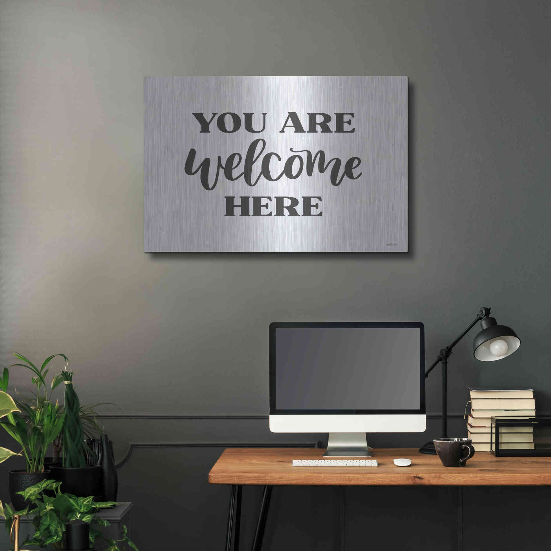 Luxe Metal Art 'You Are Welcome Here ' by Imperfect Dust, Metal Wall Art,36x24